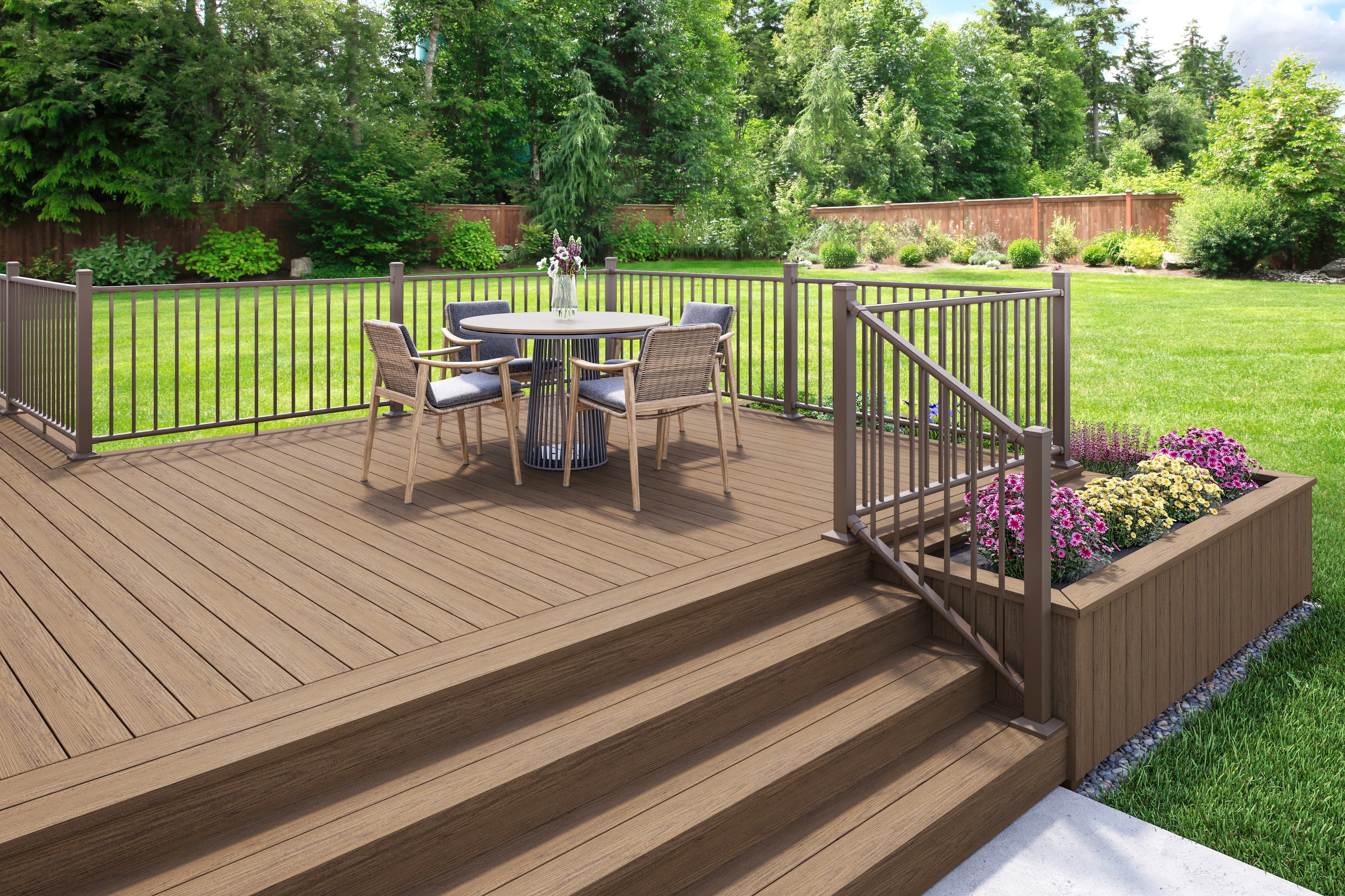 Deckorators Venture Sandbar with weathered brown Rapid Rail